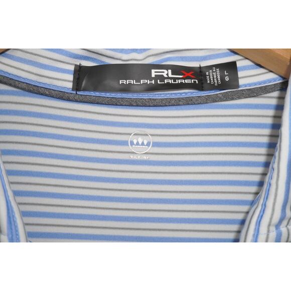 RLX Ralph Lauren Blue White Striped Golf Polo Men’s Size Large Wicking - Picture 5 of 5